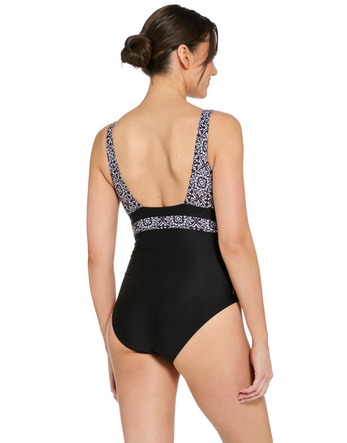 Zoggs Opulence Squareback Swimsuit - Black/White