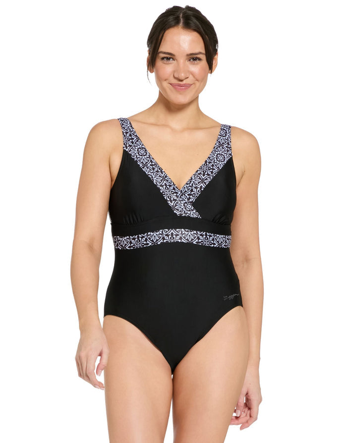Zoggs Opulence Squareback Swimsuit - Black/White