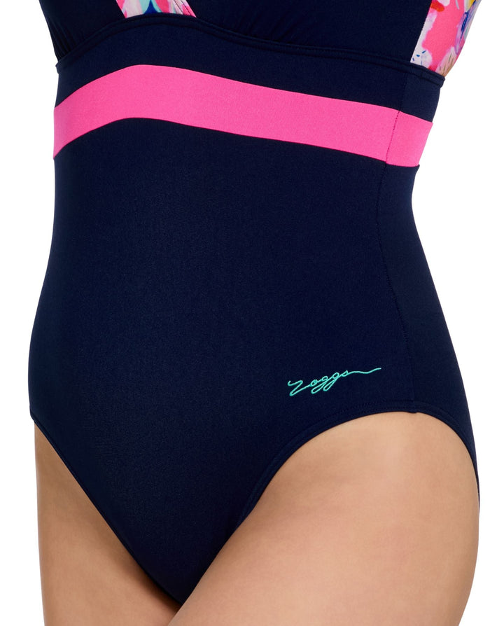 Zoggs Paradiso Squareback Swimsuit - Navy/Pink