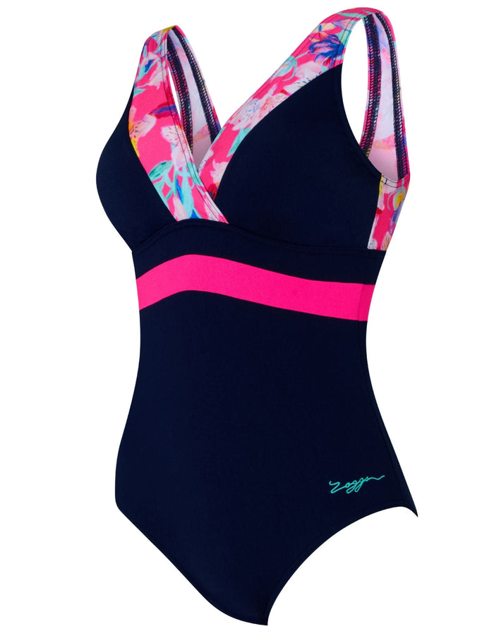 Zoggs Paradiso Squareback Swimsuit - Navy/Pink