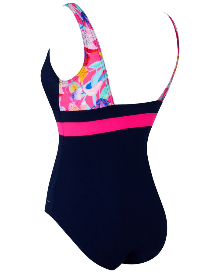 Zoggs Paradiso Squareback Swimsuit - Navy/Pink