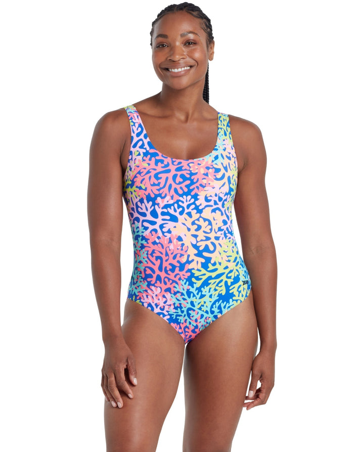 Zoggs Sea Change Thermal Ecofeel blue multi one-piece swimsuit
