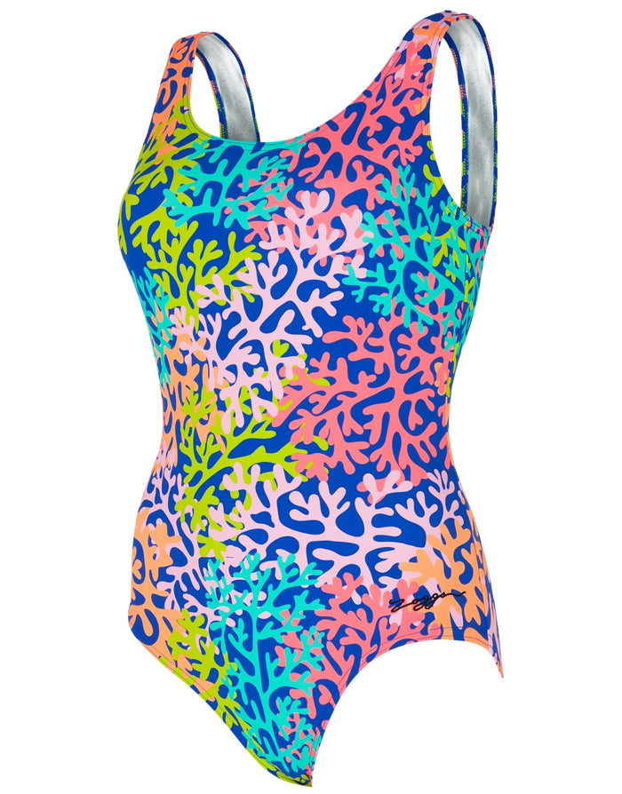 Zoggs Sea Change Thermal Ecofeel multicolored coral print one-piece swimsuit