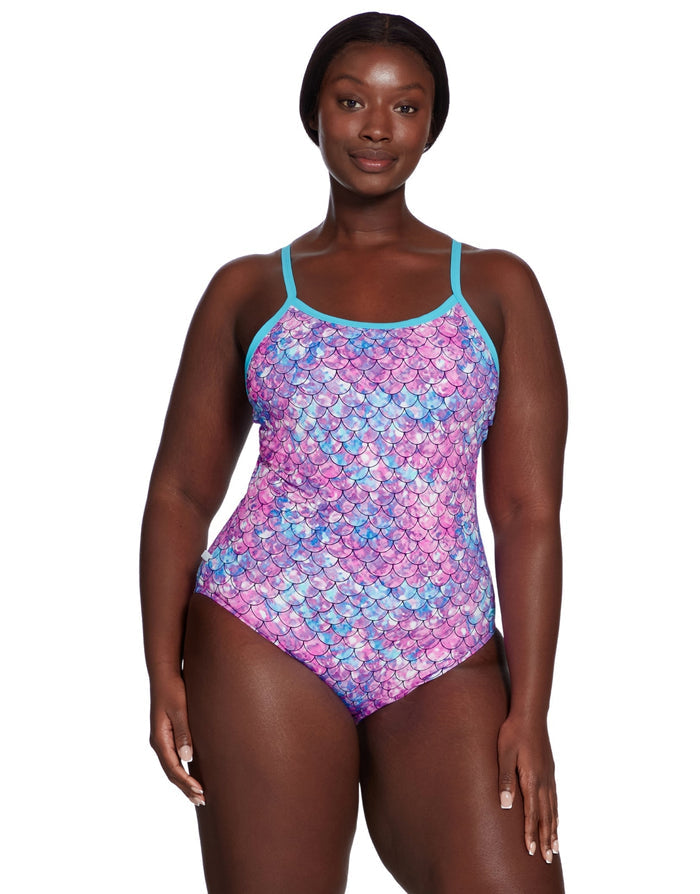 Zoggs Sirene Sparkle Thermal Ecofeel swimsuit in aqua pink floral