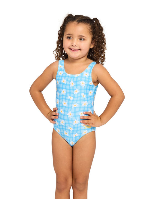 Zoggs Tots Girls Daisy Check Scoopback Swimsuit - Blue