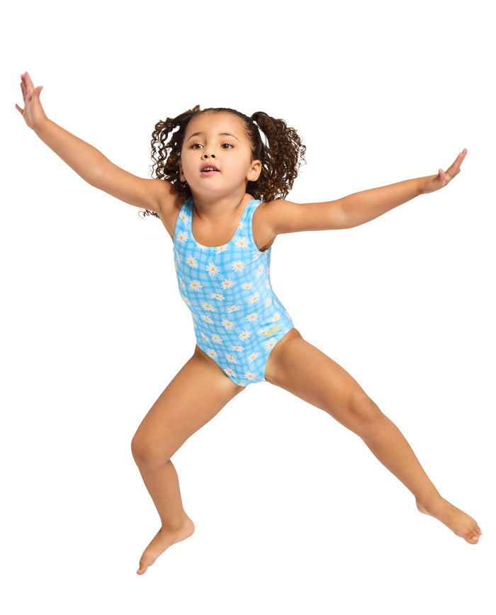 Zoggs Tots Girls Daisy Check Scoopback Swimsuit - Blue