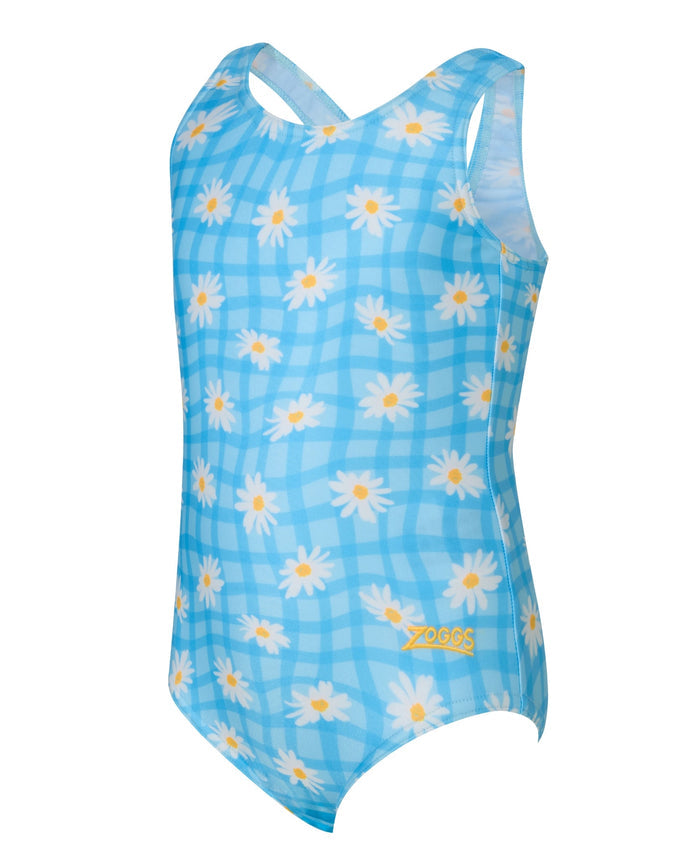 Zoggs Tots Girls Daisy Check Scoopback Swimsuit - Blue