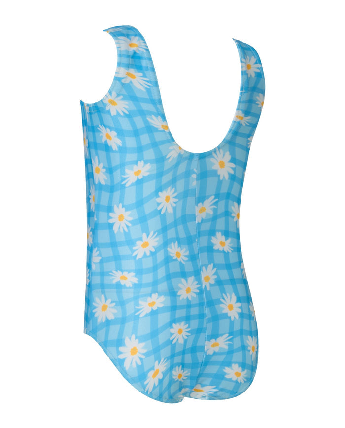 Zoggs Tots Girls Daisy Check Scoopback Swimsuit - Blue