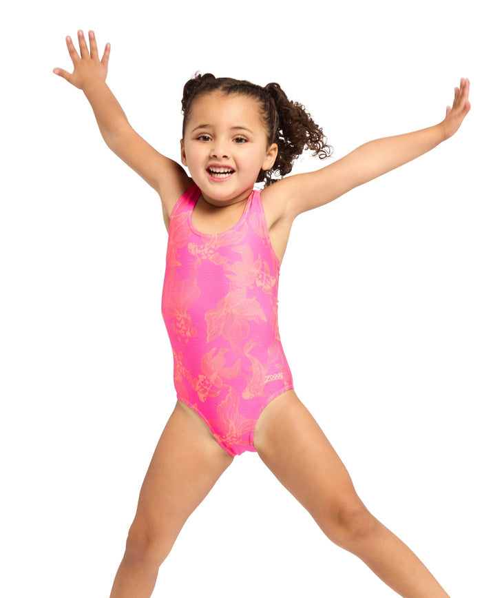 Zoggs Tots Girls Koi Pink Actionback Swimsuit - Pink