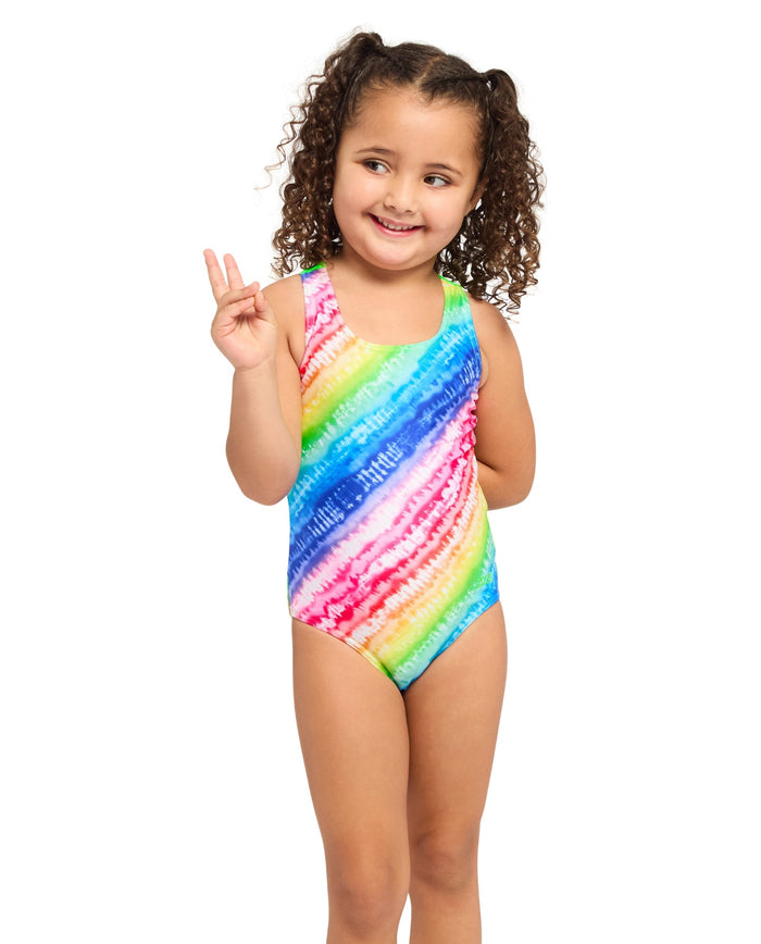 Zoggs Tots Girls Rainbow Ripple Actionback Swimsuit - Multi