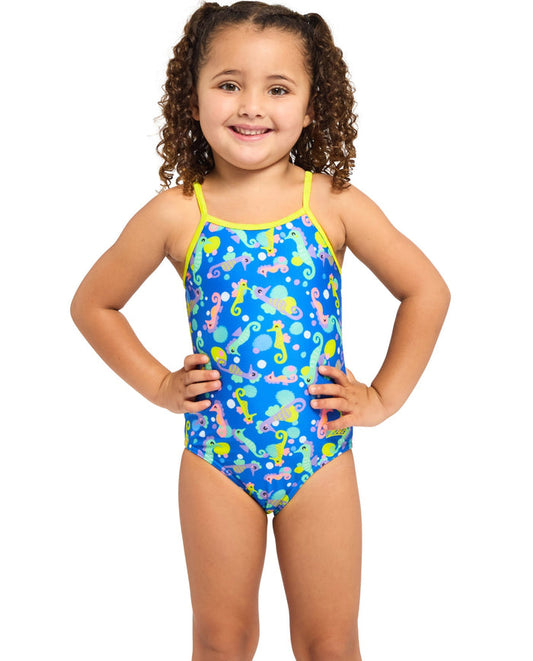 Zoggs Tots Girls Sandy Tex Back Swimsuit - Blue/Multi