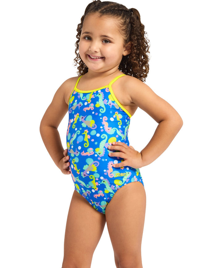 Zoggs Tots Girls Sandy Tex Back Swimsuit - Blue/Multi