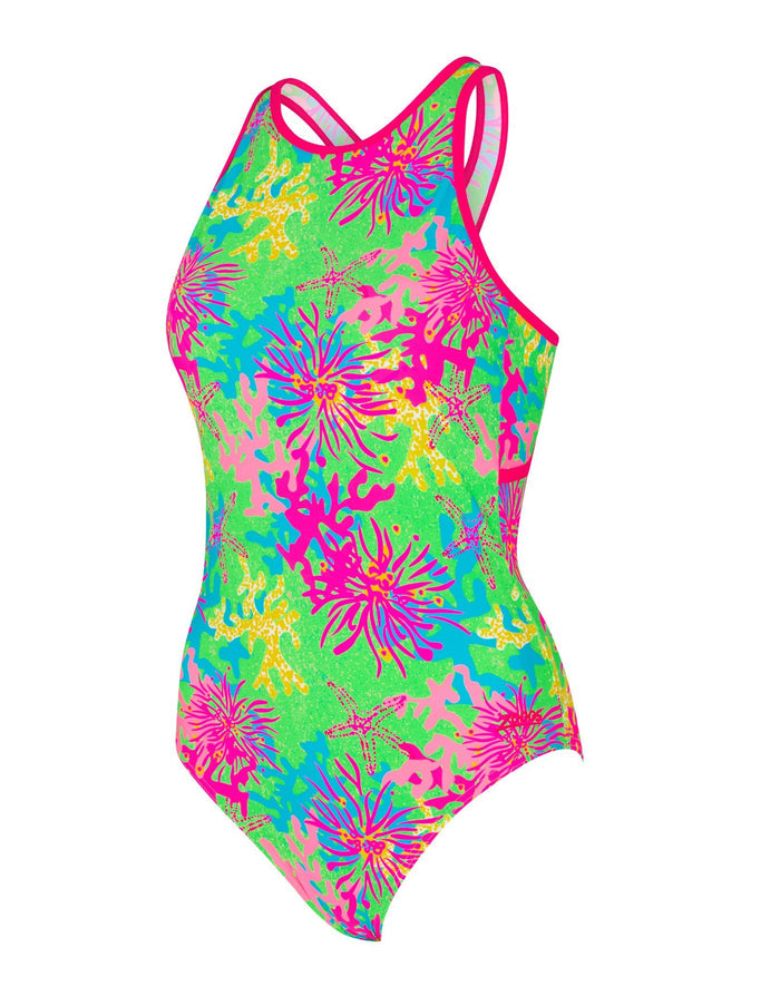 Zoggs Undersea Magic Green Thermal Lined Crossback Swimsuit - Green/Multi