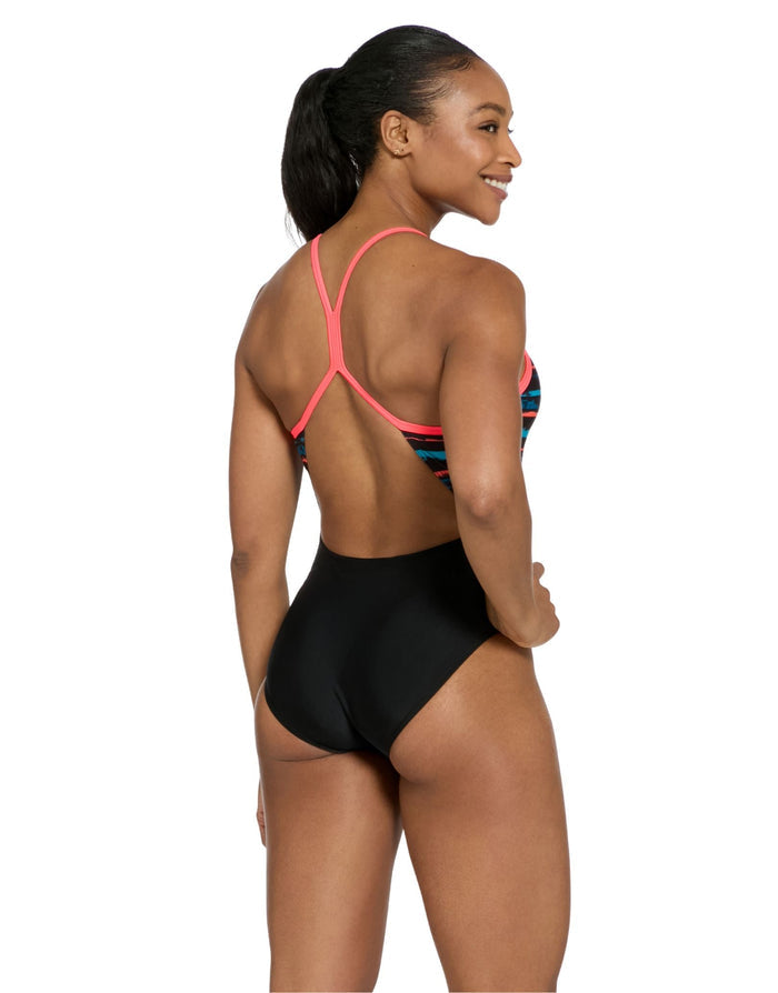 Zoggs Wake Sprintback Swimsuit - Black/Multi - womens swimwear
