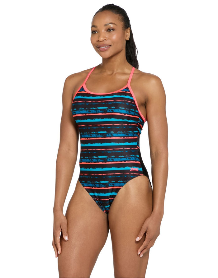Zoggs Wake Sprintback Swimsuit - Black/Multi - womens swimwear