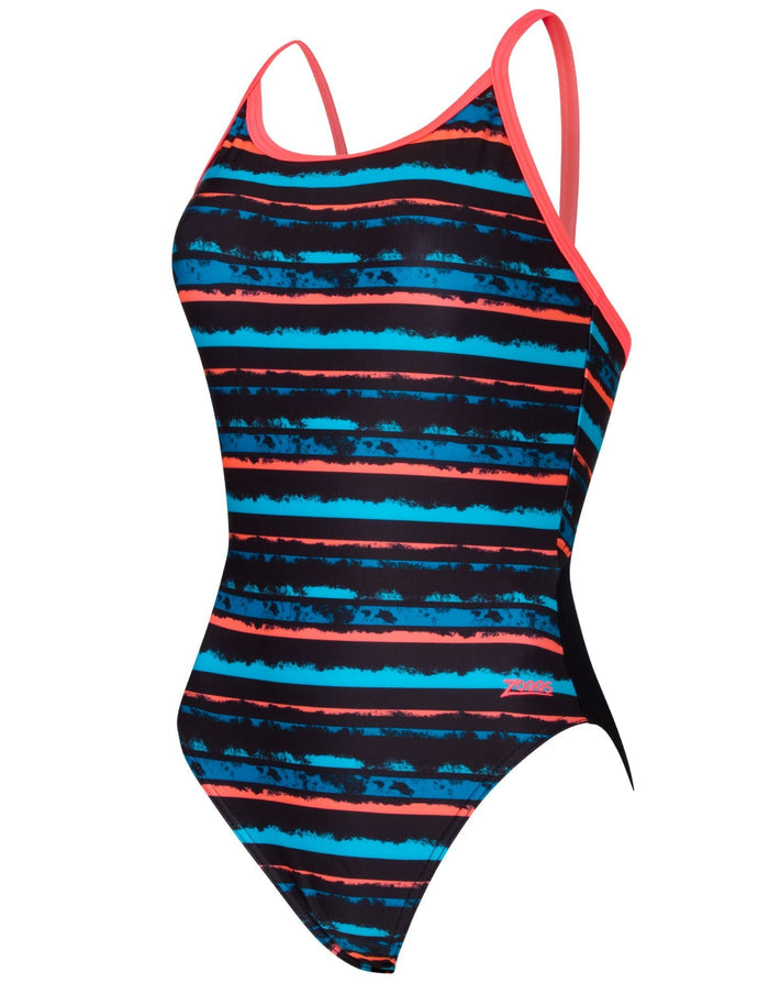 Zoggs Wake Sprintback Swimsuit - Black/Multi - womens swimwear