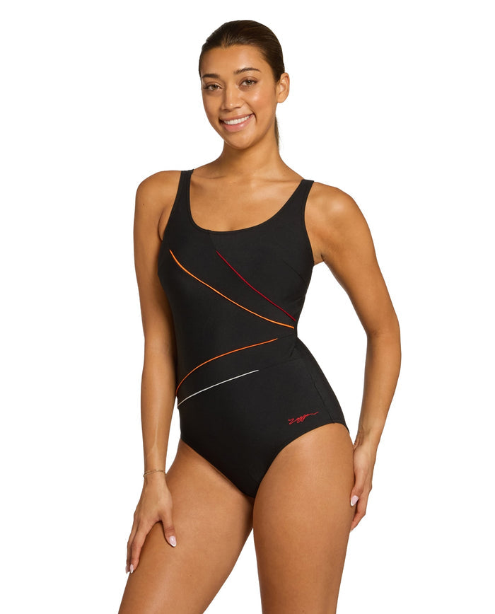 Zoggs Yuma Adjustable Macmaster Scoopback Swimsuit - Black/Multi