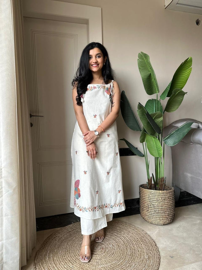 Zuhra Embroidered Pant Set- Off White