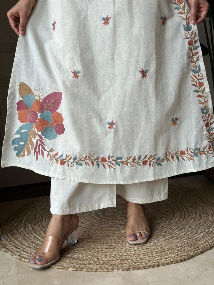 Zuhra Embroidered Pant Set- Off White